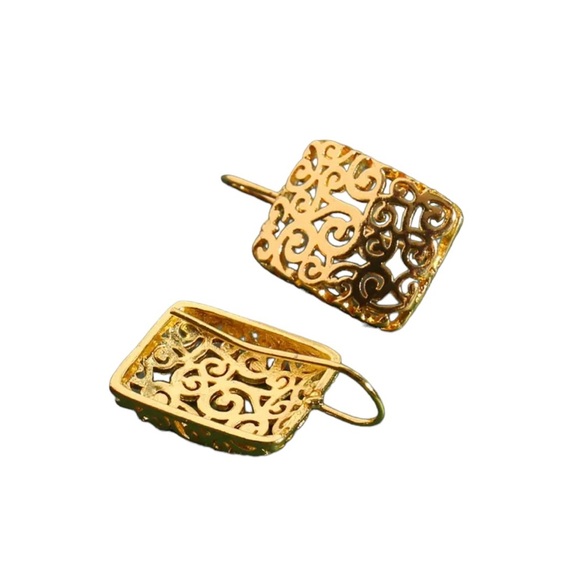 Celtic Rectangle Cut Metal Gold Drop Earrings - Picture 4 of 6